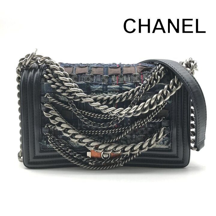 Chanel Unshaded Chain Shoulder Bag Denim Tweed Navy