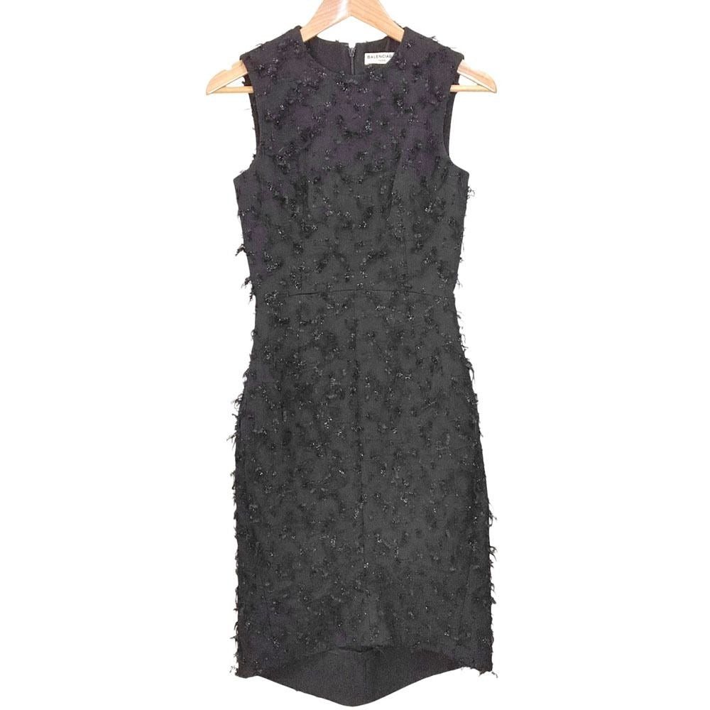 Balenciaga Tweed Sleeveless Dress 34 Black