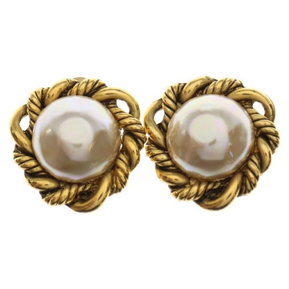Chanel Faux Pearl Earrings 2187 White Gold GP