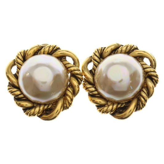 Chanel Faux Pearl Earrings 2187 White Gold GP