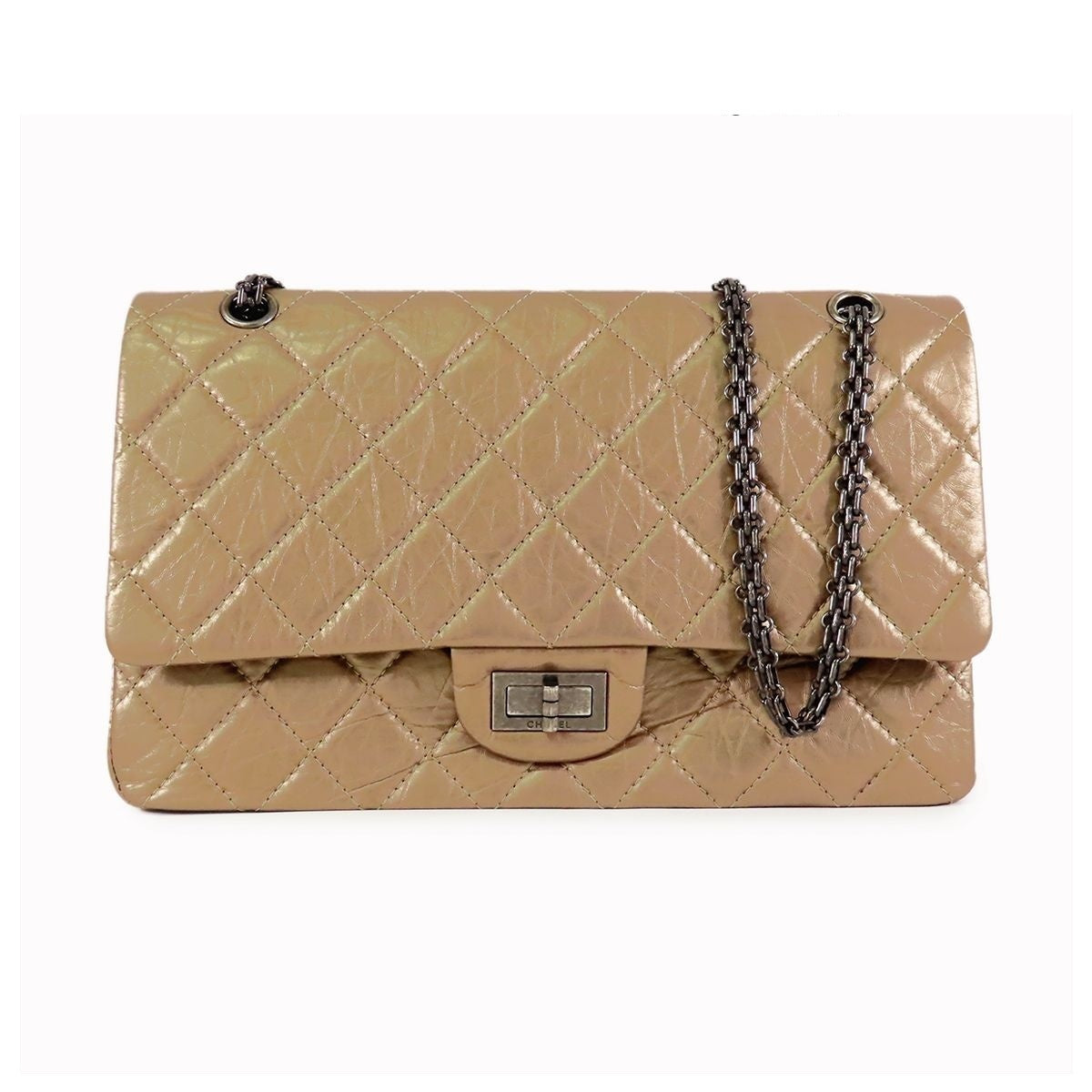 Chanel Chain Double Flap Gold Silver Leather Quilted Stitch Shoulder Bag