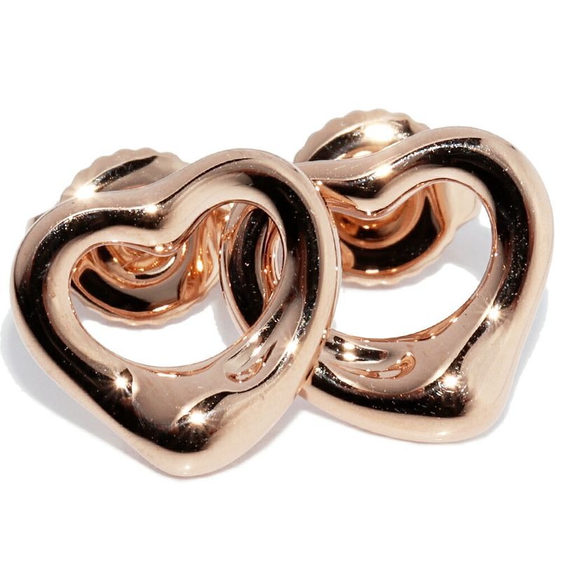Tiffany & Co Earrings 18K Pink Gold Elsa Peretti Open Heart 11 mm