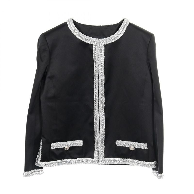 Chanel Collarless Jacket Coco Mark Button Silk