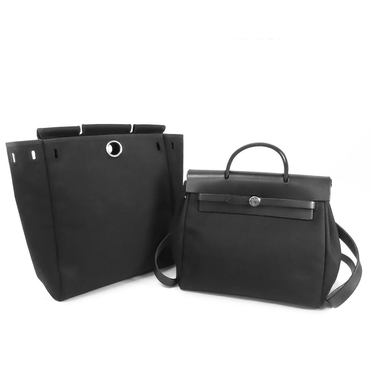 Hermes Herbag a Dos PM Black Silver Toile Vache 2-Way Backpack Shoulder Bag