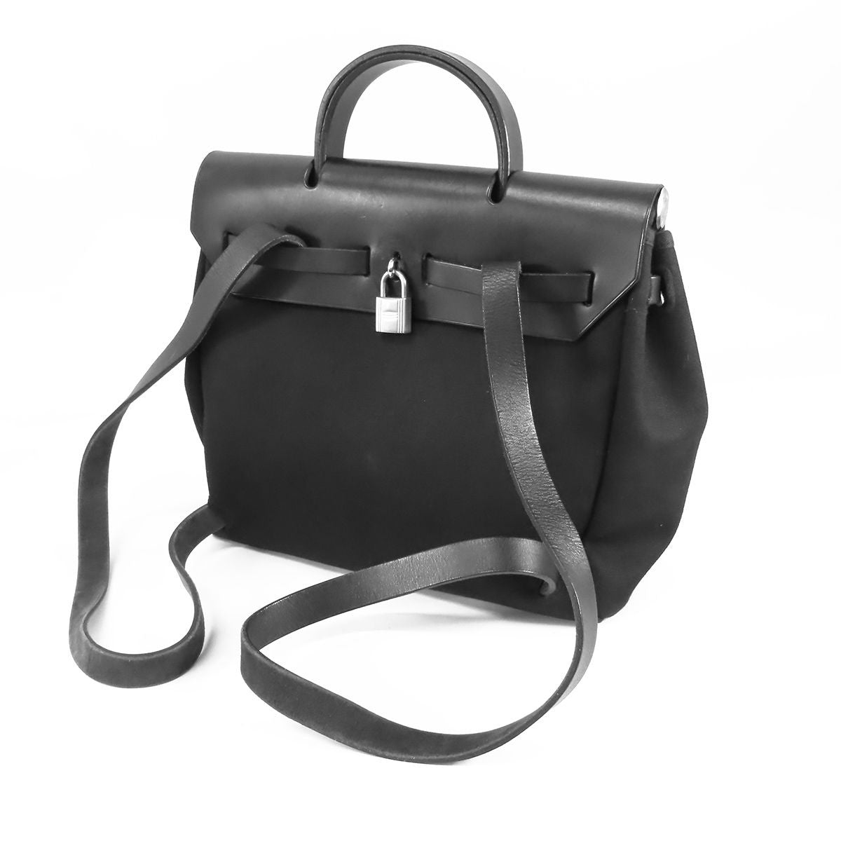 Hermes Herbag a Dos PM Black Silver Toile Vache 2-Way Backpack Shoulder Bag — view 2