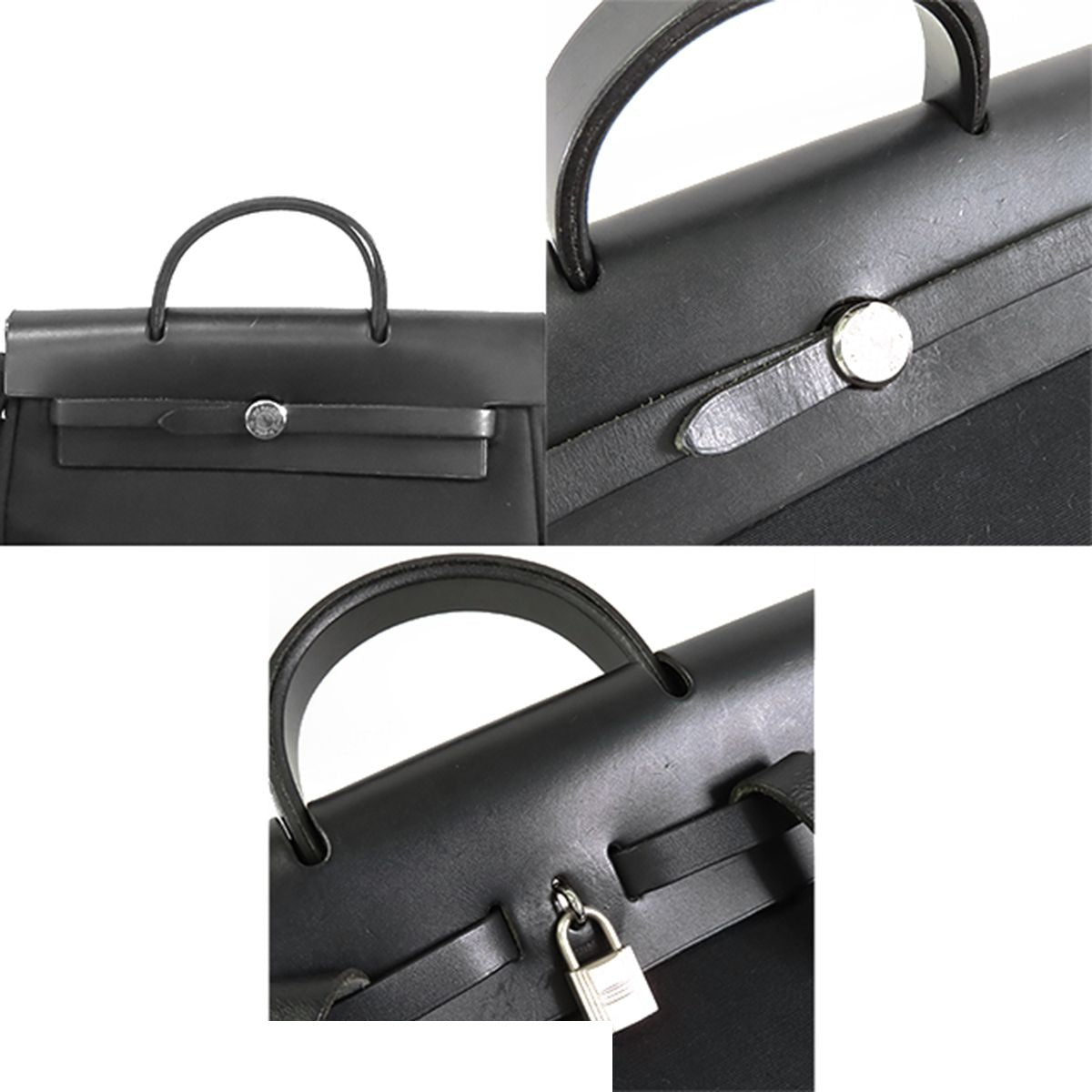 Hermes Herbag a Dos PM Black Silver Toile Vache 2-Way Backpack Shoulder Bag — view 5