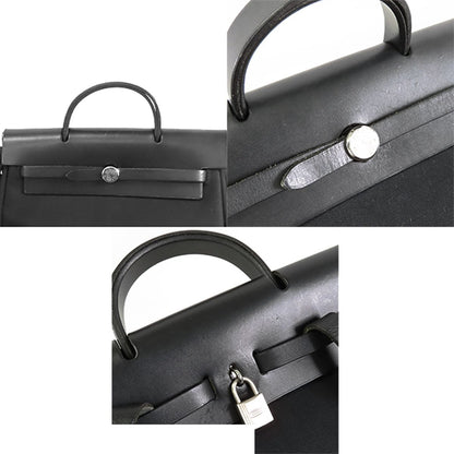 Hermes Herbag a Dos PM Black Silver Toile Vache 2-Way Backpack Shoulder Bag — view 5