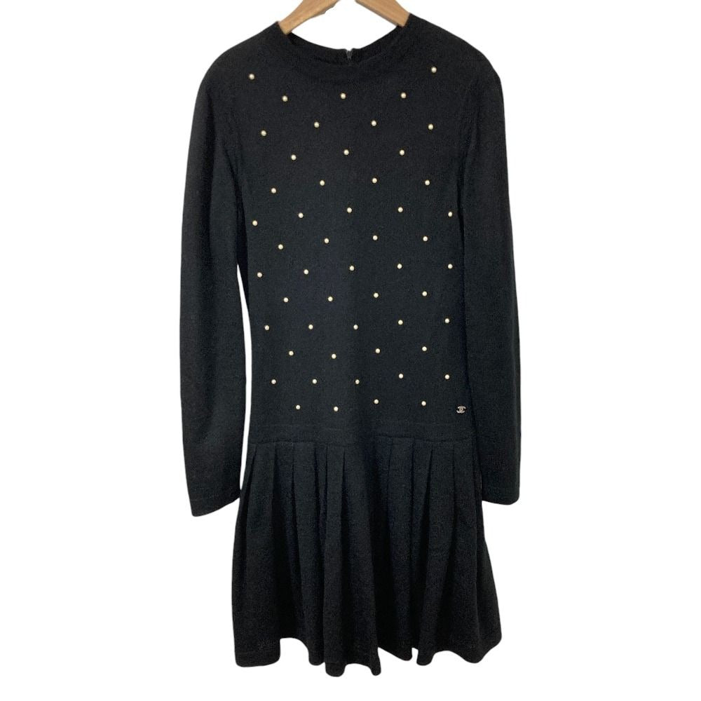 Chanel Faux Pearl Mohair Cashmere Knit Dress 34 Black