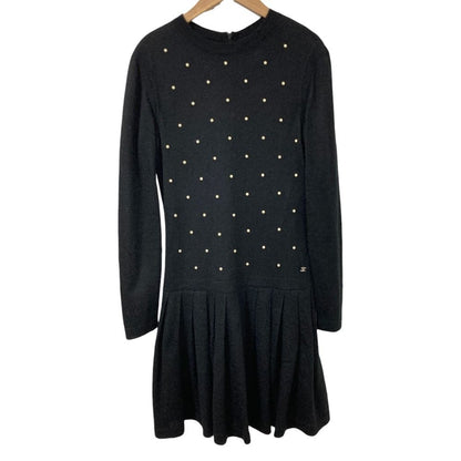 Chanel Faux Pearl Mohair Cashmere Knit Dress 34 Black