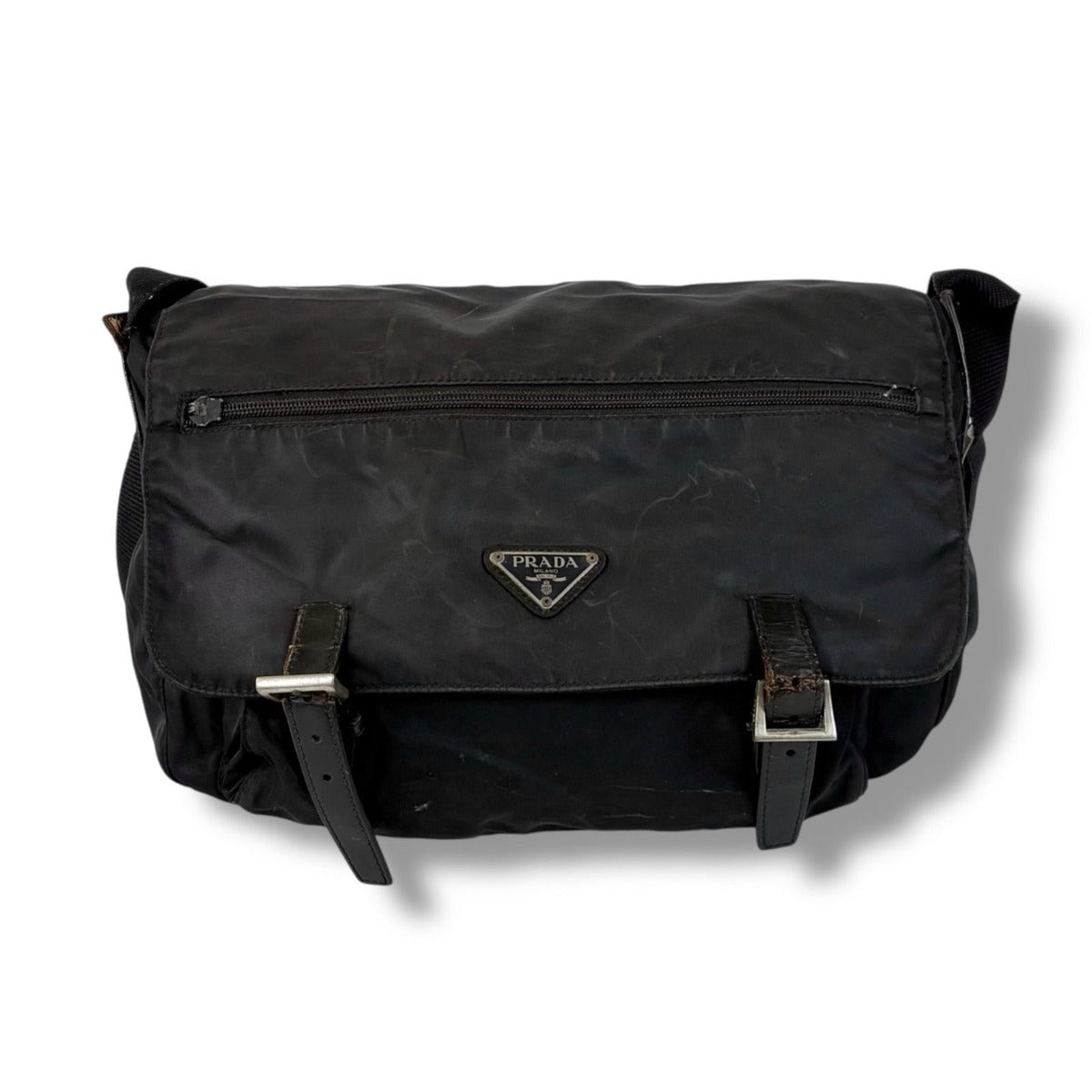 Prada Triangle Logo Cross Black Nero Tessuto Shoulder Bag — view 2