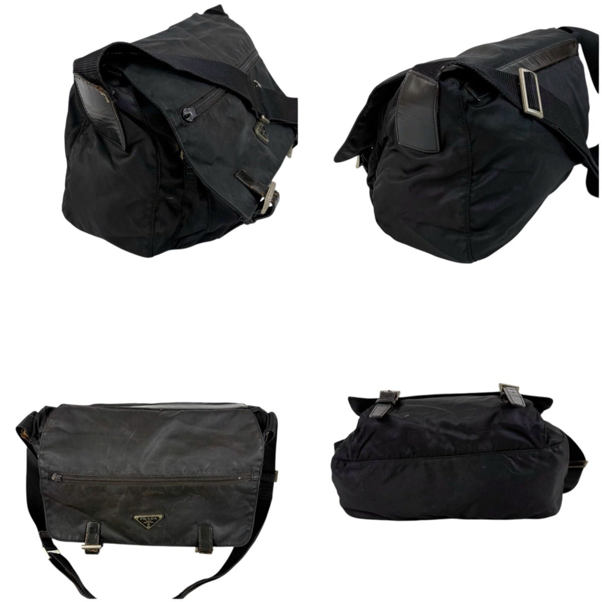 Prada Triangle Logo Cross Black Nero Tessuto Shoulder Bag — view 5