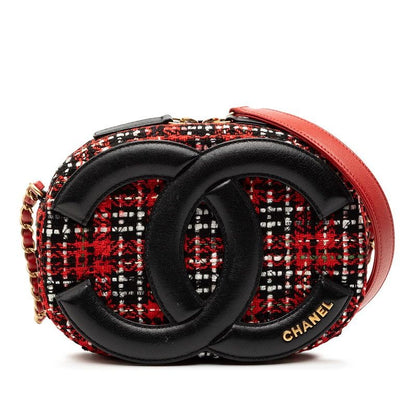 Chanel Chanel Chain Shoulder Bag Red Black Tweed Leather