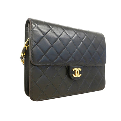 Chanel Shoulder Bag Quilted Lambskin Black Gold — view 2