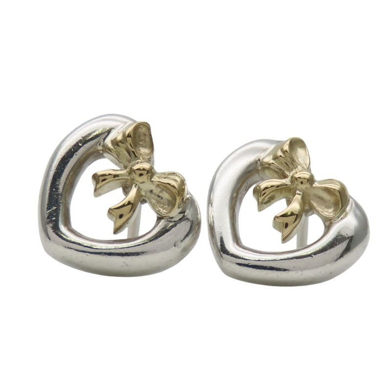 Tiffany & Co Earrings Heart Ribbon Silver 925 18K Yellow Gold 3.0