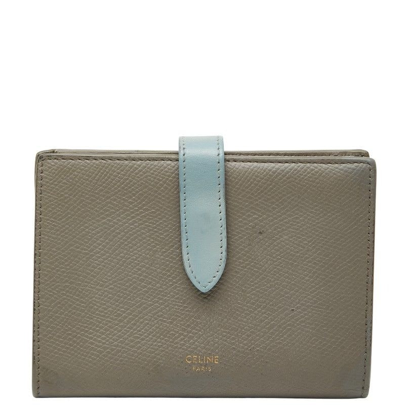 Celine Medium Strap Wallet Beige Blue Leather