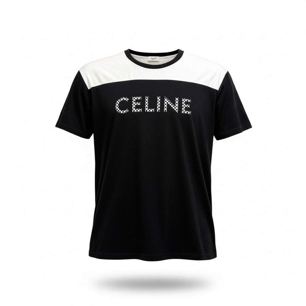 Celine Studded Loose T-Shirt Logo Print Short Sleeve Top L