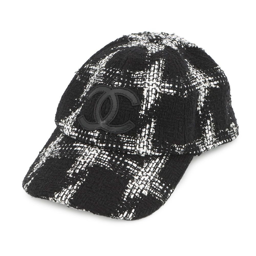 Chanel Cap CC Logo Tweed Cotton M Hat Black