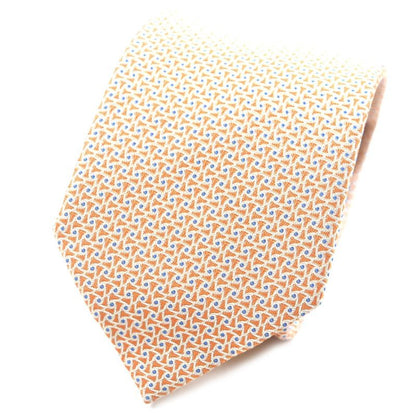 Hermes T 100% Silk All-over Pattern Necktie Orange Blue