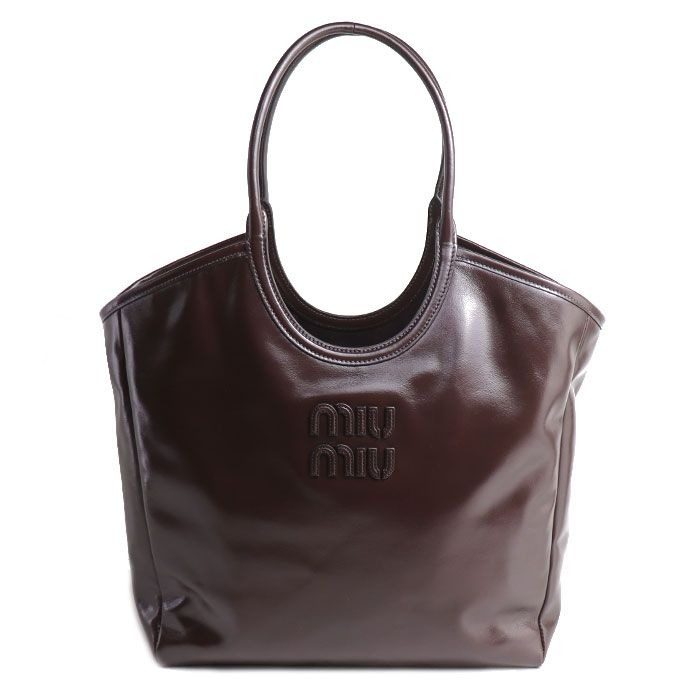 Miu Miu Ivy Leather Tote Dark Brown