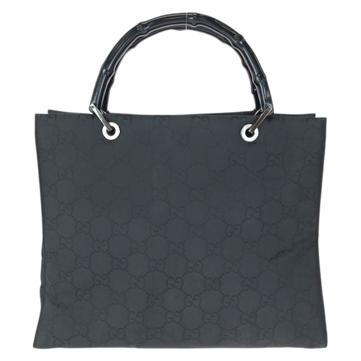 Gucci Bamboo GG Pattern Black Silver Nylon 002 Tote