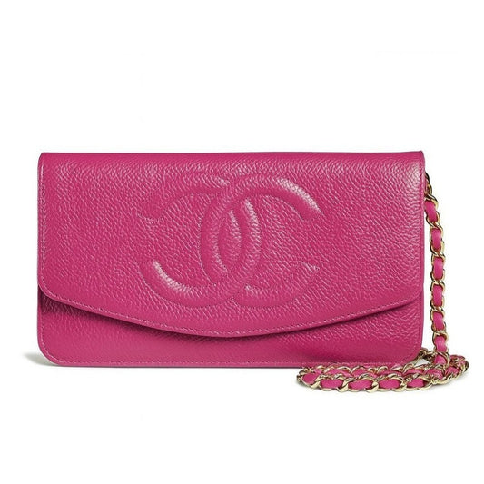 CHANEL Caviar Classic Leather Wallet Chain Flap Pink Purse Crossbody