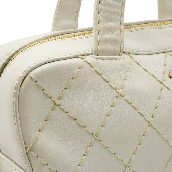 CHANEL CC Wild Stitch Vintage Quilted Bowler Hand Bag Tote Lambskin