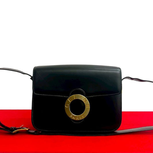 Celine Vintage Circle Logo Hardware Calf Leather Shoulder Bag