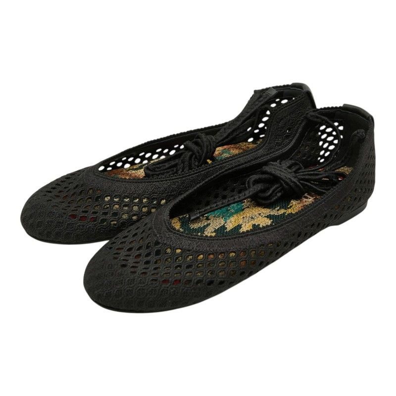 Dior Cdlogo Mesh Flat Ballet Shoes 37.5 Black Fabric