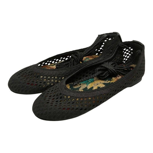 Dior Cdlogo Mesh Flat Ballet Shoes 37.5 Black Fabric