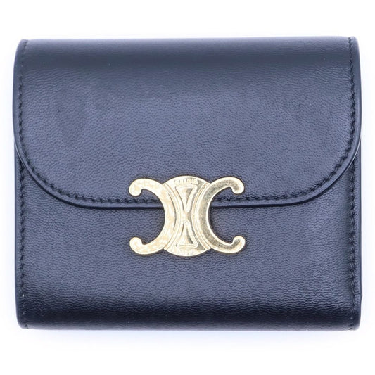 Celine Triomphe Small Flap Wallet Trifold Black Calfskin