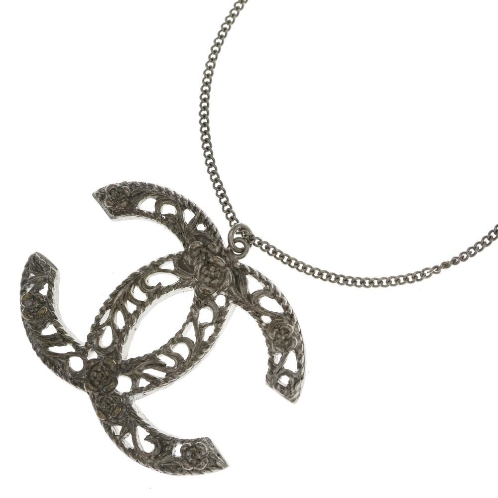Chanel Camellia CC Logo Necklace Pendant Chain Silver