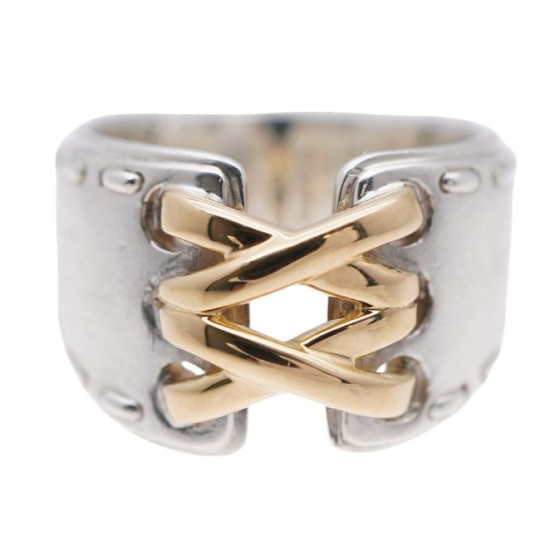 Hermes Mexico Double Silver Yellow Gold Ring 51
