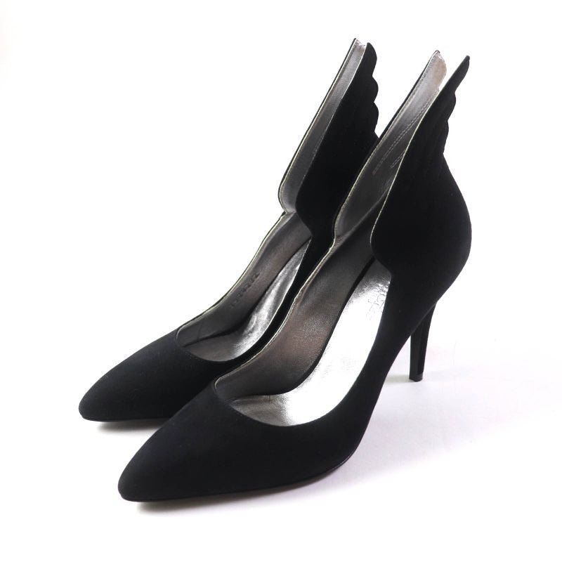 Hermes Vecteur Feather Motif Suede Leather Pumps Black 35 Storage With Bag