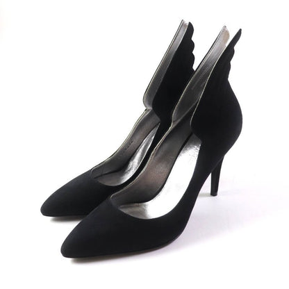 Hermes Vecteur Feather Motif Suede Leather Pumps Black 35 Storage With Bag