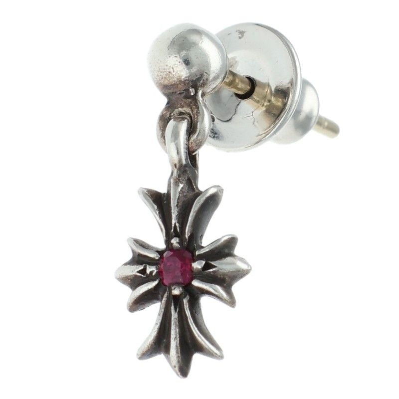Chrome Hearts Tny CH Pls 1 Rby Tiny Ech Plus Drop Ruby Silver Earrings Red