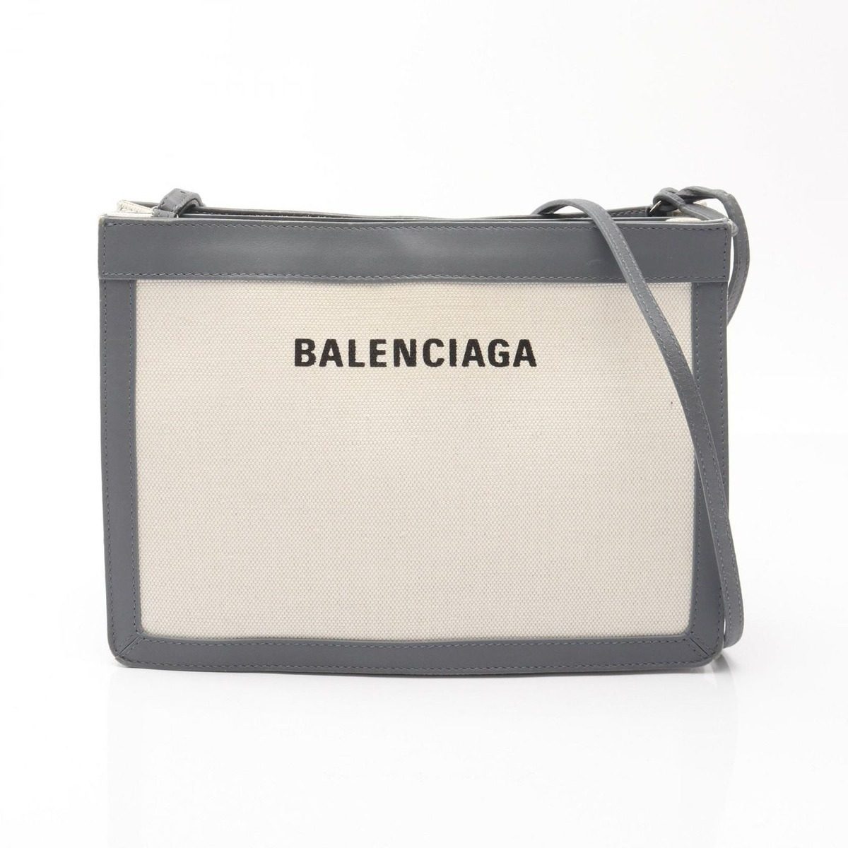 Balenciaga Shoulder Bag Navy Pochette Gray Canvas Leather