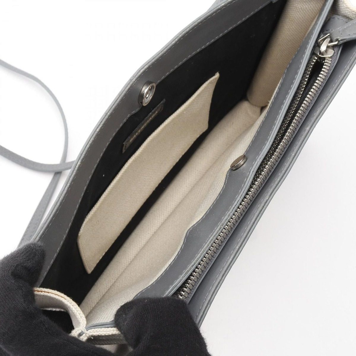 Balenciaga Shoulder Bag Navy Pochette Gray Canvas Leather — view 3