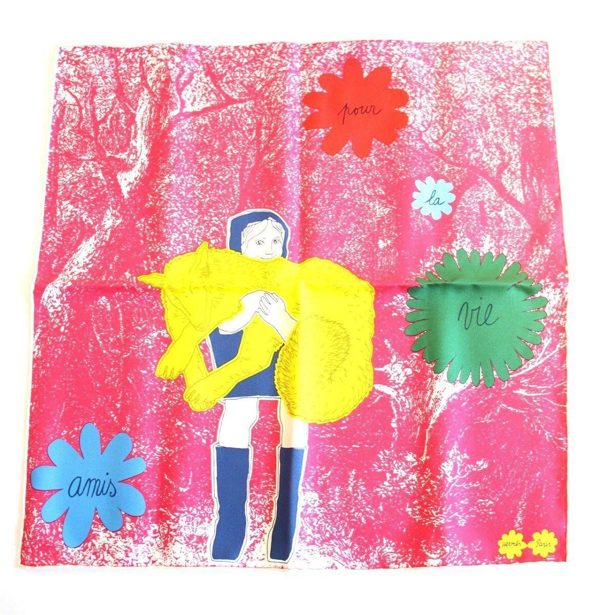 Hermes Carre 45 Scarf Gavroche Lifetime Friend Silk Pink