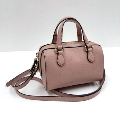 Gucci GG Super Mini Handbag Pink Gold Leather