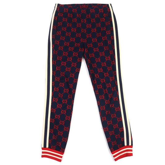 Gucci 100% Cotton GG Jacquard Track Pants Sweatpants Navy Red