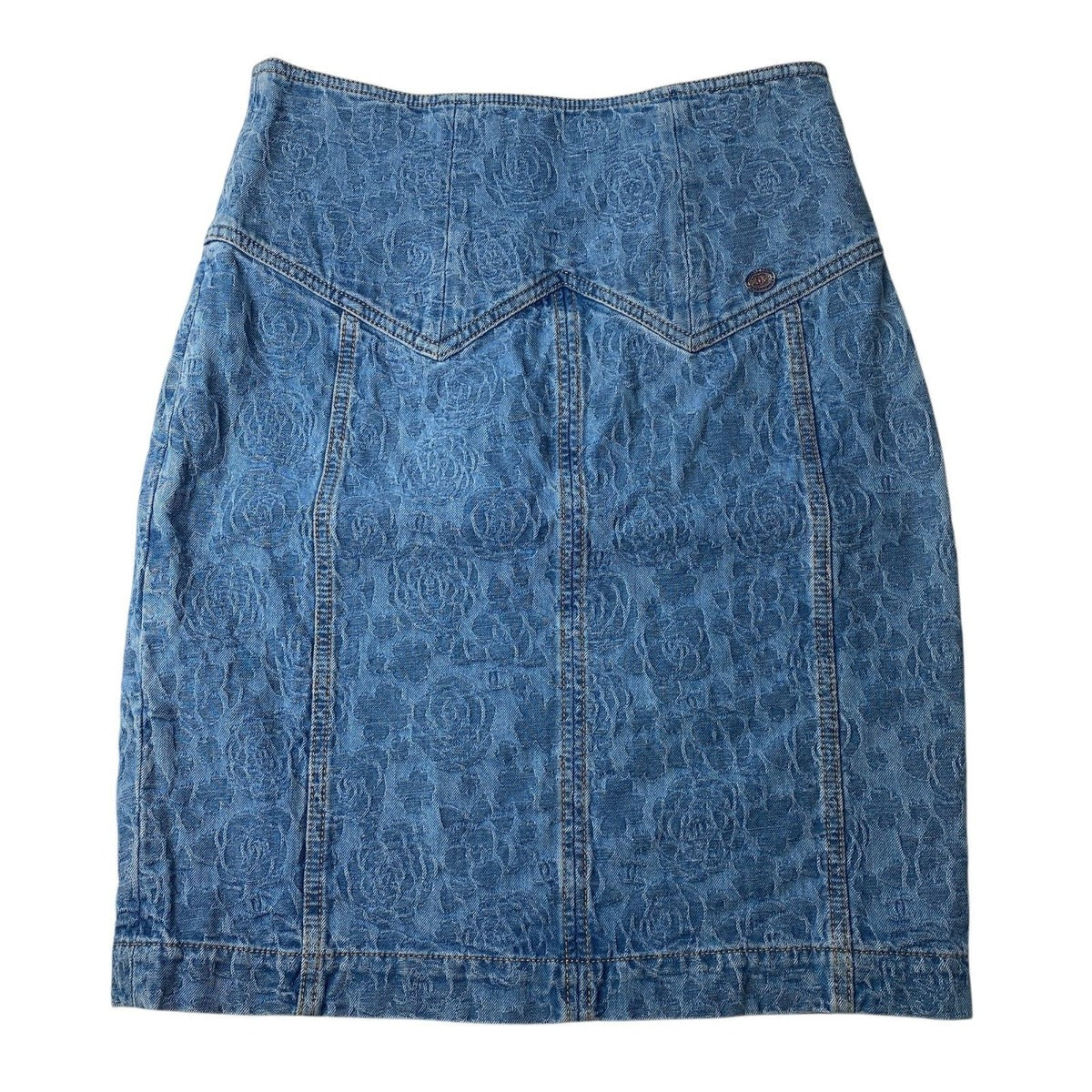 Chanel CC Logo Camellia Denim Skirt