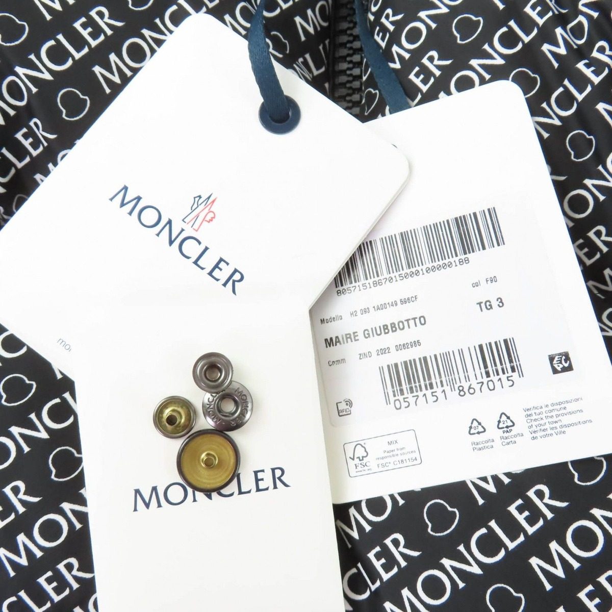 Moncler Maire Logo Patch with Hood All Over Pattern Down Jacket Black 3 Hanger — view 15