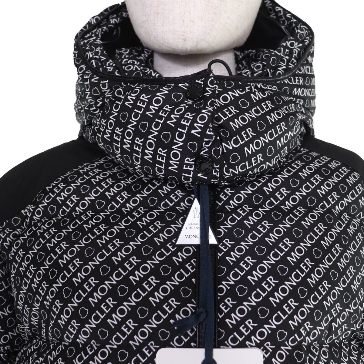 Moncler Maire Logo Patch with Hood All Over Pattern Down Jacket Black 3 Hanger — view 4