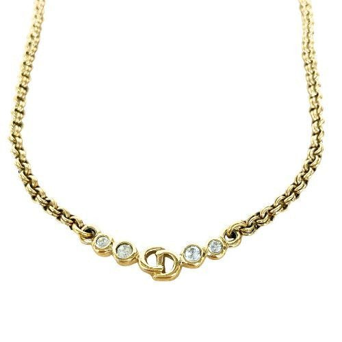 Christian Dior Necklace Metal Vintage Rhinestone CD Logo