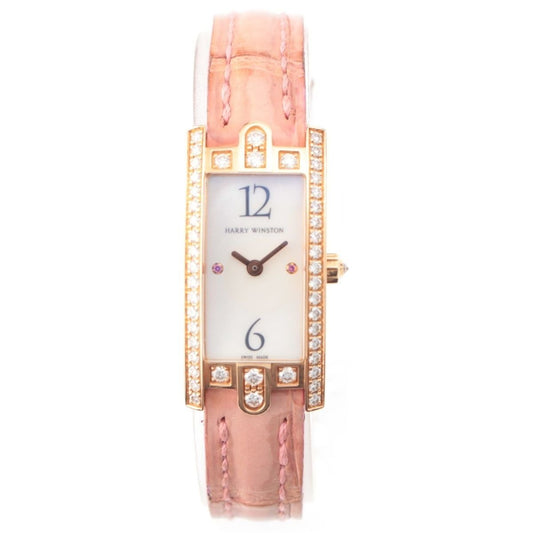 Harry Winston Avenue-c Mini 18k Pink Gold Diamond Ruby Crocodile Bracelet White