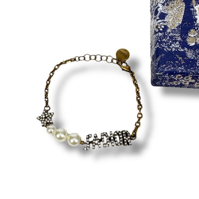 Christian DIOR Bracelet Gold Hardware Pearl Star Rhinestone Vintage Work