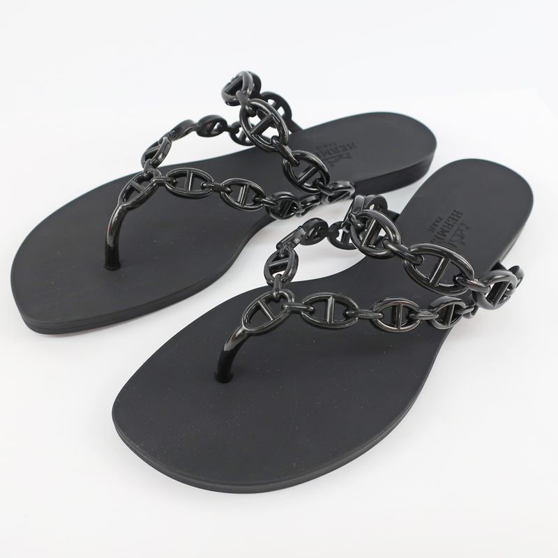 Hermes Island Sandals Chaine D'ancre Black Rubber - Notation Size 36