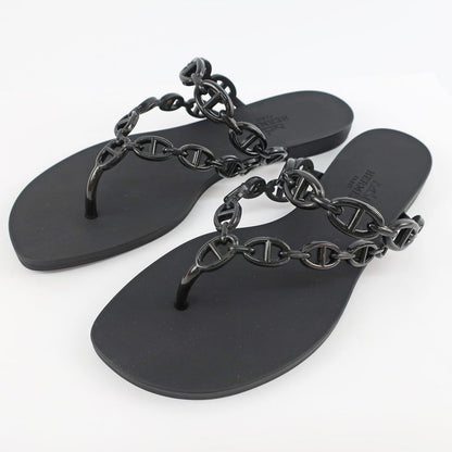 Hermes Island Sandals Chaine D'ancre Black Rubber - Notation Size 36