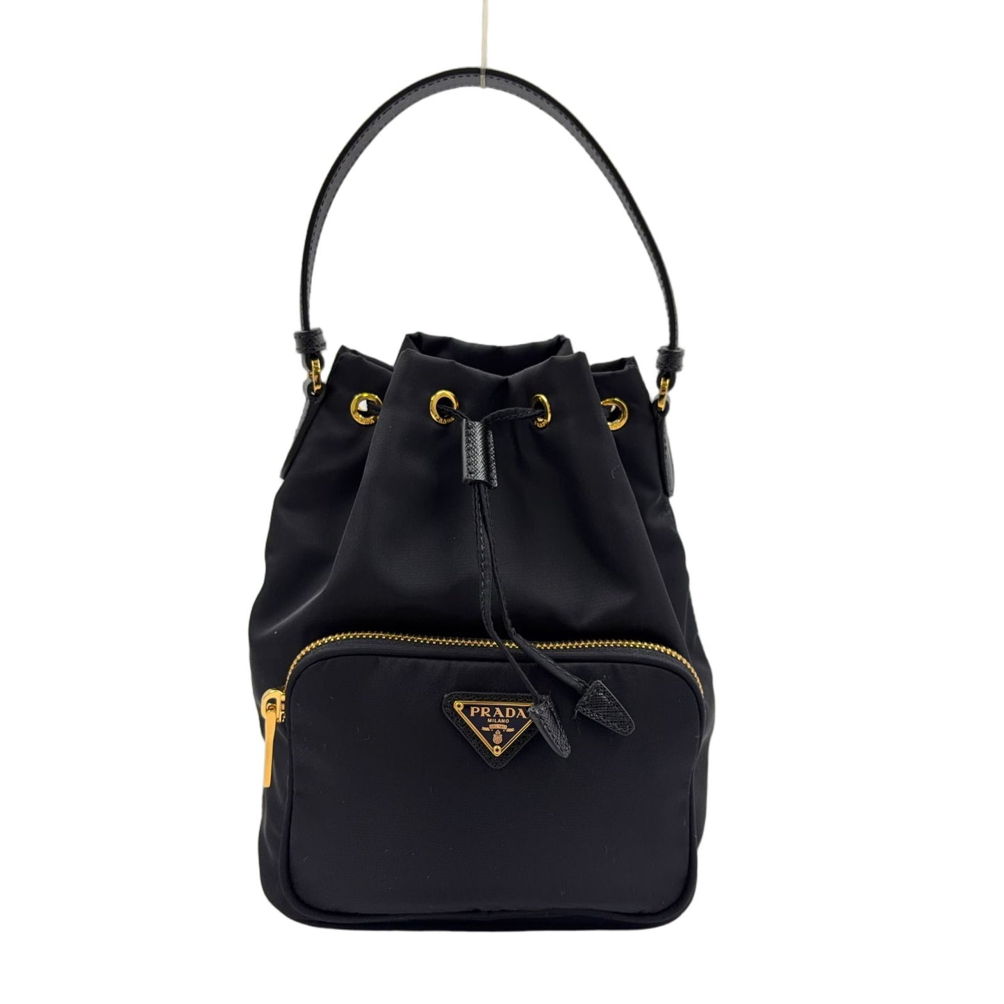 Prada Bucket 2-Way Nylon Black Handbag Gold