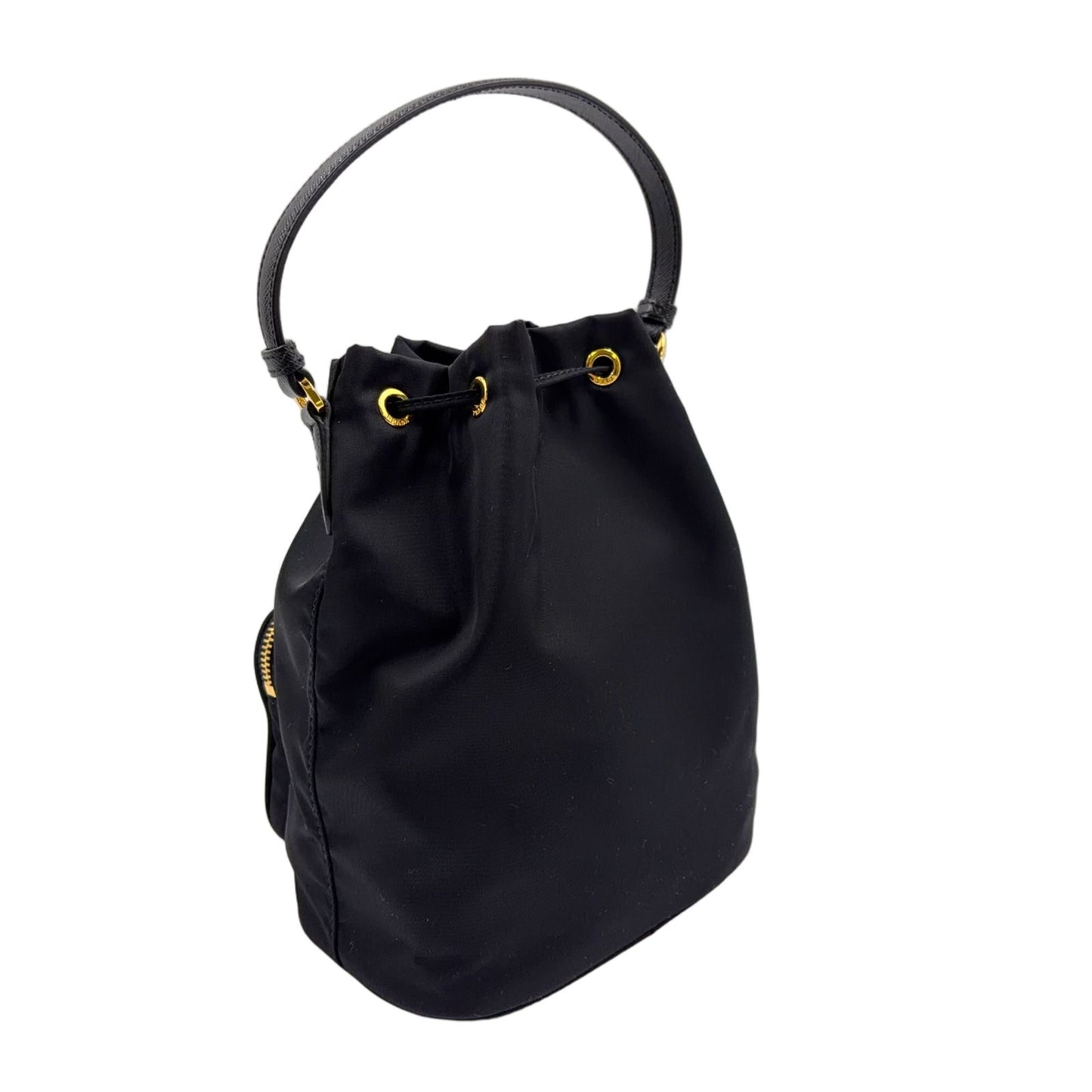 Prada Bucket 2-Way Nylon Black Handbag Gold — view 2